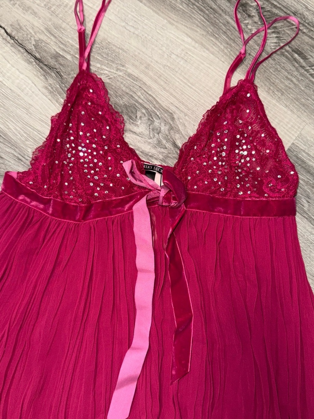 Victoria's Secret Magenta Sequin Lace Babydoll Chemise